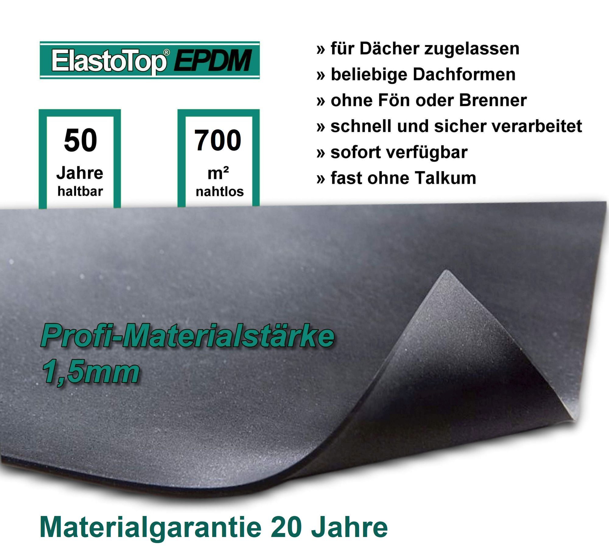 1,5 mm 13,15 € EPDM Dachfolie /Carport/Garagen m 