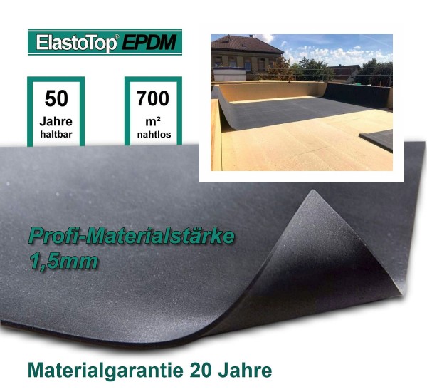 AKTION Dachfolie EPDM 1,5 mm (alter Preis 18,50 €/m² = 31,45 €/lfm)