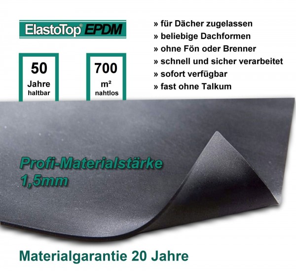 Dachfolie Profi EPDM 1,5 mm ElastoTop® mit Zulassung abP auch Wohngebäude